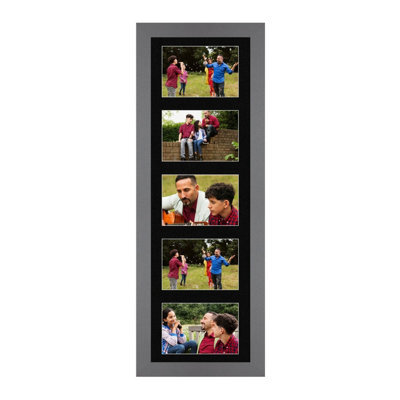 AK Frames 26X8 Dark Grey Sleek Multi Photo Frame With Black Mount - Holds 5 Apertures (5X) 6X4 Photos - image 1