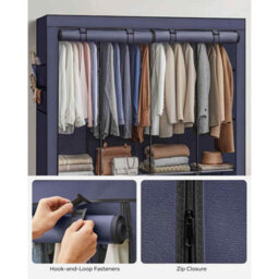 Portable Clothes Closet With 4 Hanging Rails, Storage Shelves And Side Pockets, Dark Blue - thumbnail 7