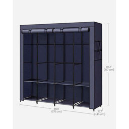 Portable Clothes Closet With 4 Hanging Rails, Storage Shelves And Side Pockets, Dark Blue - thumbnail 2