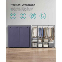Portable Clothes Closet With 4 Hanging Rails, Storage Shelves And Side Pockets, Dark Blue - thumbnail 3