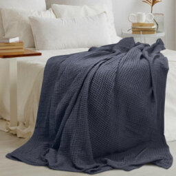 Ehc Chunky & Soft Extra Large Cotton Waffle Throw, King Size, 225 X 250 Cm - Charcoal - thumbnail 2