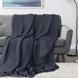 Ehc Chunky & Soft Extra Large Cotton Waffle Throw, King Size, 225 X 250 Cm - Charcoal - thumbnail 3