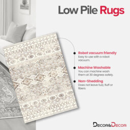 Decoranddecor Rug, Washable Rugs, Kitchen Rugs, Bath Mats, 60X90Cm, Non-Slip, Pet Friendly, Low Pile, Geometric Rug - Nomira - thumbnail 6