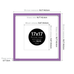 "17X17"" Purple Picture Frame - 17X17"" Square Frame With 14X14"" Mount For 17X17""/14X14"" Pictures Moderrn Style Thin Edge, 1 Pack" - thumbnail 2