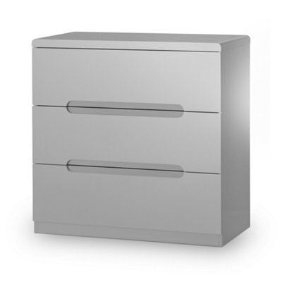 Julian Bowen Manhattan Grey 3 Drawer Dresser, Gloss, Wood, Horizontal Chest, Height: 80.5 X Width: 80.8 X Depth: 40Cm - image 1