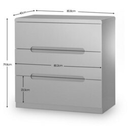 Julian Bowen Manhattan Grey 3 Drawer Dresser, Gloss, Wood, Horizontal Chest, Height: 80.5 X Width: 80.8 X Depth: 40Cm - thumbnail 2
