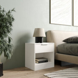 Urbn-Living Urbnliving 45Cm Width 1-Drawer Bedside White Table Cabinet Nightstand Storage Shelf Bedroom Furniture Unit - thumbnail 1