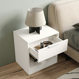 Urbn-Living Urbnliving 45Cm Width 1-Drawer Bedside White Table Cabinet Nightstand Storage Shelf Bedroom Furniture Unit - thumbnail 2