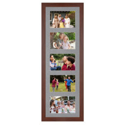 AK Frames 26X8 Rose Wood Modern Multi Photo Frame With Mid Grey Mount - Holds 5 Apertures (5X) 6X4 Photos - thumbnail 1