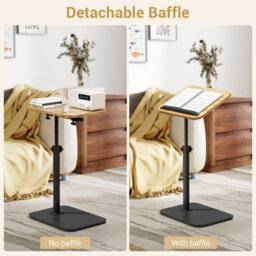 Natural Wood Lifting C Shaped Side Table Swivel Laptop Desk For Living Room Tea Table - thumbnail 5