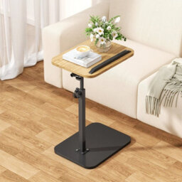 Natural Wood Lifting C Shaped Side Table Swivel Laptop Desk For Living Room Tea Table - thumbnail 6