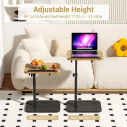 Natural Wood Lifting C Shaped Side Table Swivel Laptop Desk For Living Room Tea Table - thumbnail 3