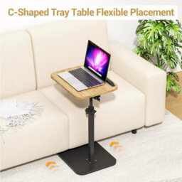 Natural Wood Lifting C Shaped Side Table Swivel Laptop Desk For Living Room Tea Table - thumbnail 2