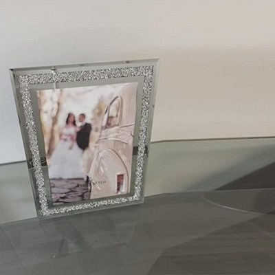 Deenz 2X Crushed Crystals Photo Frame Silver Mirrored Crushed Jewel Crystal Diamante Picture Frame Pack Of 2 (A4)