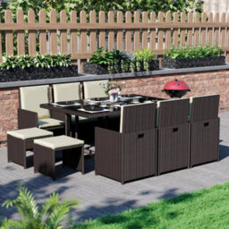 Lassic Vida Designs 10 Seater Rattan Garden Bistro Set With Outdoor Table, Chairs, Stool And Cover, Brown - thumbnail 1