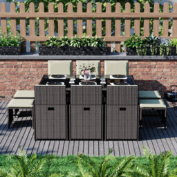 Lassic Vida Designs 10 Seater Rattan Garden Bistro Set With Outdoor Table, Chairs, Stool And Cover, Brown - thumbnail 2