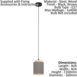 Stylish Pendant Ceiling Light With Cappuccino Fabric Shade - thumbnail 2