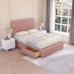 Sloomy Madison Pink Plush 2Ft6 Memory Foam Bed Set With 2 Drawers, Mattress & Headboard- Small Single