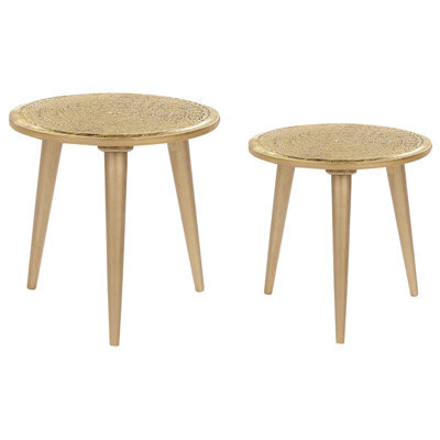 Beliani Set Of 2 Side Tables Narra Mango Wood Gold - image 1