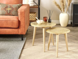 Beliani Set Of 2 Side Tables Narra Mango Wood Gold - thumbnail 2