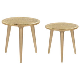 Beliani Set Of 2 Side Tables Narra Mango Wood Gold - thumbnail 1