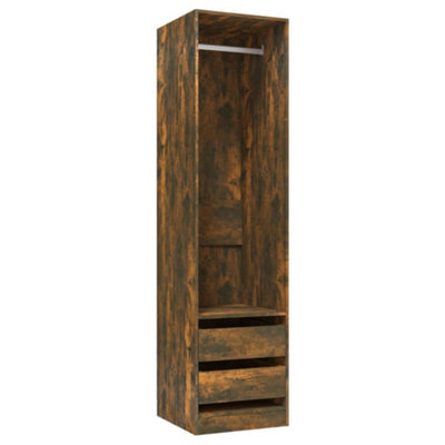 Berkfield Classic Wardrobe With Drawers Smoked Oak 50X50X200 Cm Engineered Wood