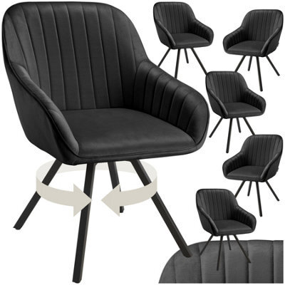 Tectake Set Of 6 Lounge Armchair Living Room Accent Chair 360 Swivel Slim Steel Legs Velvet Fabric - Black - image 1