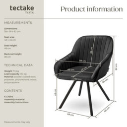 Tectake Set Of 6 Lounge Armchair Living Room Accent Chair 360 Swivel Slim Steel Legs Velvet Fabric   - Black - thumbnail 6