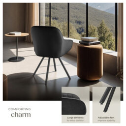 Tectake Set Of 6 Lounge Armchair Living Room Accent Chair 360 Swivel Slim Steel Legs Velvet Fabric   - Black - thumbnail 4