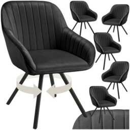 Tectake Set Of 6 Lounge Armchair Living Room Accent Chair 360 Swivel Slim Steel Legs Velvet Fabric   - Black