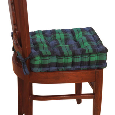 Homescapes Black Watch Tartan Cotton Dining Chair Booster Cushion - image 1