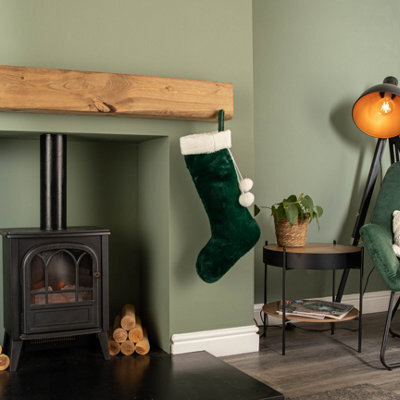 Samuel Alexander 60Cm Green Christmas Stocking With White Cuff And Pom Poms - image 1