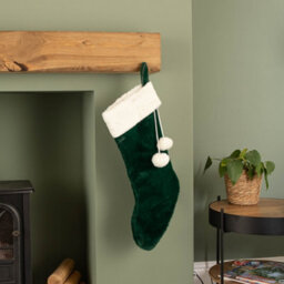 Samuel Alexander 60Cm Green Christmas Stocking With White Cuff And Pom Poms - thumbnail 3