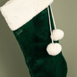 Samuel Alexander 60Cm Green Christmas Stocking With White Cuff And Pom Poms - thumbnail 5