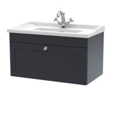 Balterley Swynnerton Traditional 1 Drawer Wall Hung Vanity Unit With Basin, Dark Grey, 800mm - thumbnail 1