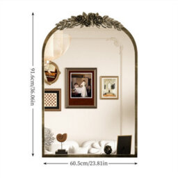 Artloge 60.5X91.6Cm Large Antique Brass Arched Mirror Hangs Bathroom Mirrors Vertically Or Leaning - thumbnail 2
