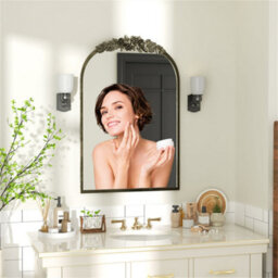 Artloge 60.5X91.6Cm Large Antique Brass Arched Mirror Hangs Bathroom Mirrors Vertically Or Leaning - thumbnail 6