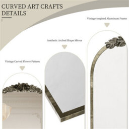 Artloge 60.5X91.6Cm Large Antique Brass Arched Mirror Hangs Bathroom Mirrors Vertically Or Leaning - thumbnail 3