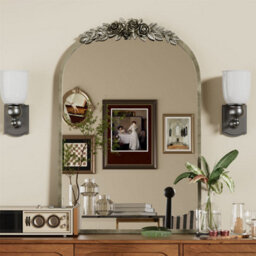 Artloge 60.5X91.6Cm Large Antique Brass Arched Mirror Hangs Bathroom Mirrors Vertically Or Leaning - thumbnail 4