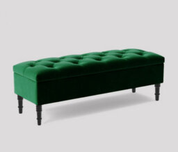 Alyana Ottoman Bench With Storage And Turned Wooden Legs, 180Cm Wide Ottoman Box - Forest Green Plush Velvet