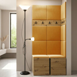 Orion I Hallway Set Artisan Oak Shoe Cabinet Hangers Yellow Panels