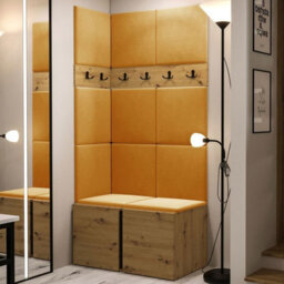 Orion I Hallway Set Artisan Oak Shoe Cabinet Hangers Yellow Panels - thumbnail 2