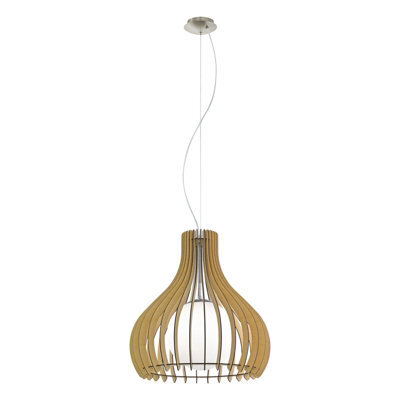 Stylish Satin Nickel Pendant Ceiling Light With Maple White Wood Shade - image 1
