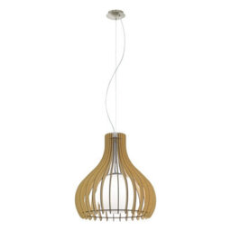 Stylish Satin Nickel Pendant Ceiling Light With Maple White Wood Shade