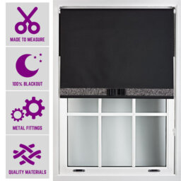 Furnished Made To Measure Blackout Blind With Black Glitter, Black Bow And Metal Fittings - Black (W)240Cm X (L)165Cm