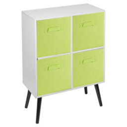 Urbn-Living Urbnliving 61Cm Height 4 Cube White Wooden Bookcase With Black Legs Shelf Storage Green Drawers