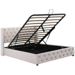 Matteo Functional Upholstered Bed 135X190 With Hydraulic Lever, Beige Velvet - thumbnail 8