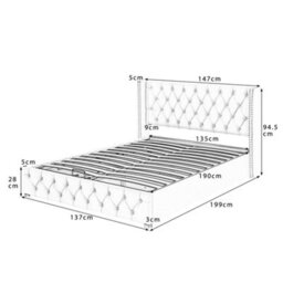 Matteo Functional Upholstered Bed 135X190 With Hydraulic Lever, Beige Velvet - thumbnail 7