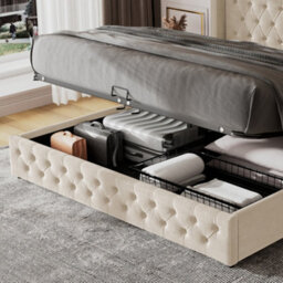Matteo Functional Upholstered Bed 135X190 With Hydraulic Lever, Beige Velvet - thumbnail 2