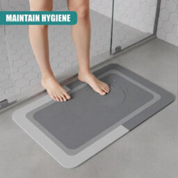 Light Grey Super Absorbent Floor Mat Soft Quick-Drying Non-Slip Diatom Mud Bath Floor Mat - thumbnail 1